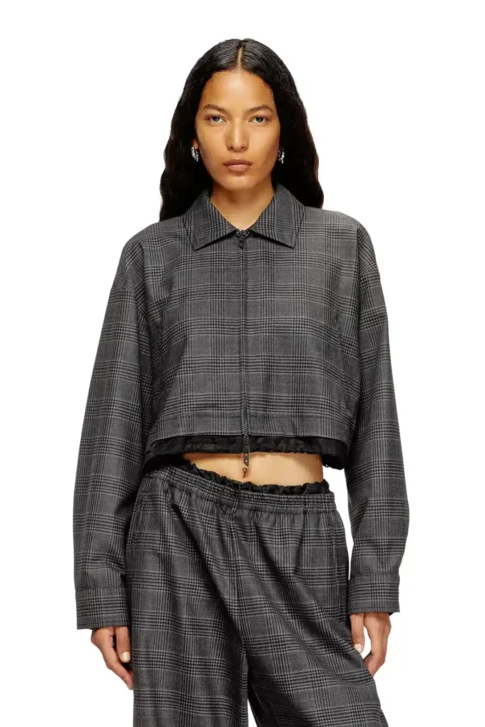 j-ting-fem Cropped Prince of Wales wool-blend coach jacket