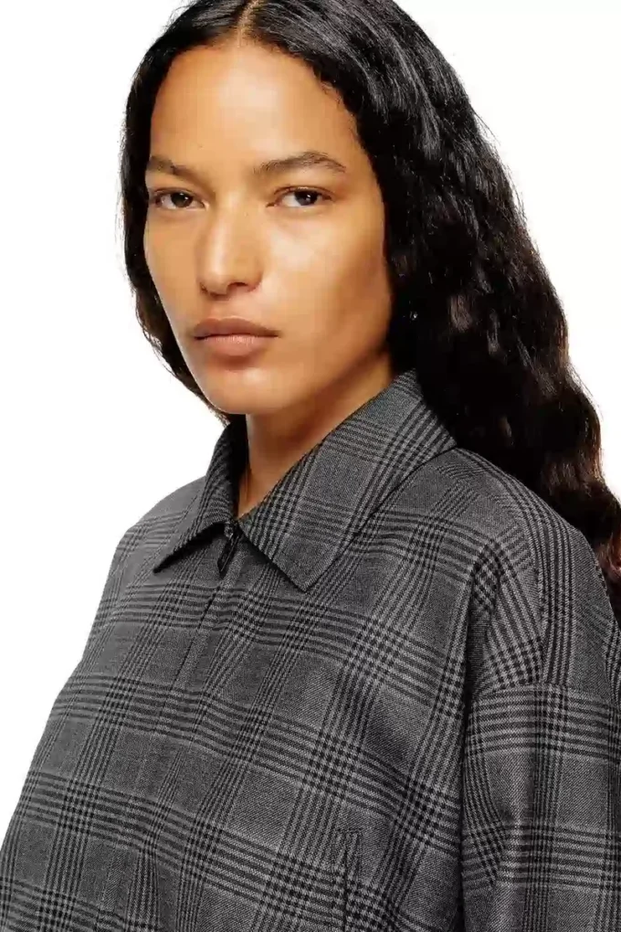 j-ting-fem Cropped Prince of Wales wool-blend coach jacket