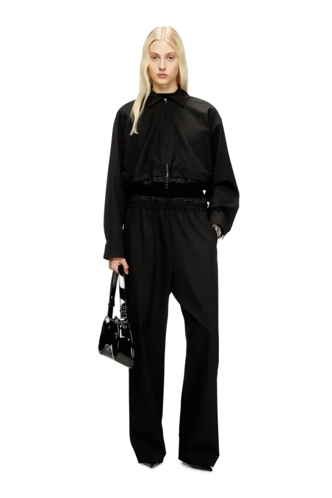j-ting-fem-r2 Cropped jacket in tailoring fabric and nylon