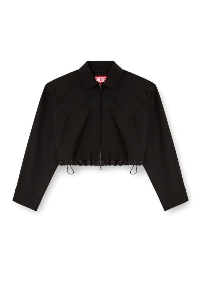 j-ting-fem-r2 Cropped jacket in tailoring fabric and nylon