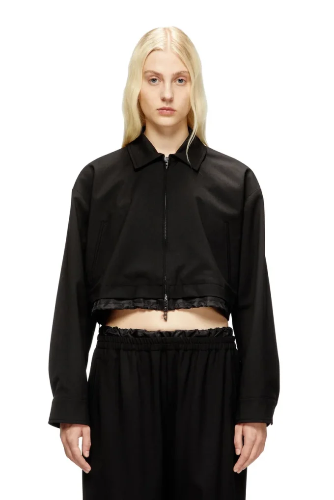 j-ting-fem-r2 Cropped jacket in tailoring fabric and nylon