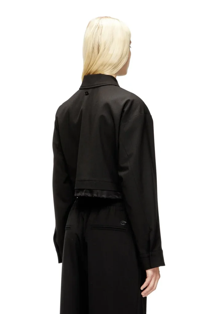 j-ting-fem-r2 Cropped jacket in tailoring fabric and nylon