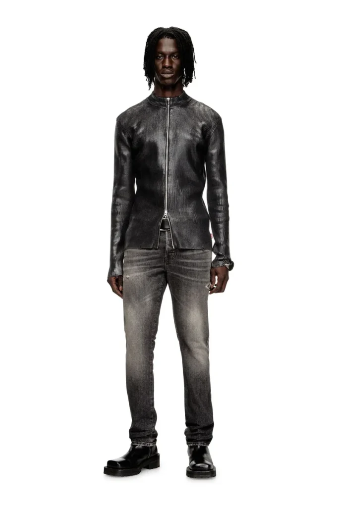 k-dargy-d Denim-yarn zip cardigan with shiny effect