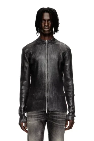 k-dargy-d Denim-yarn zip cardigan with shiny effect
