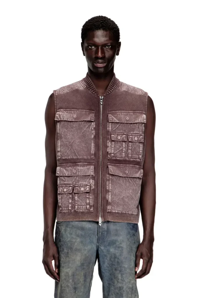 k-giulius Zip-up knitted vest with cargo pockets