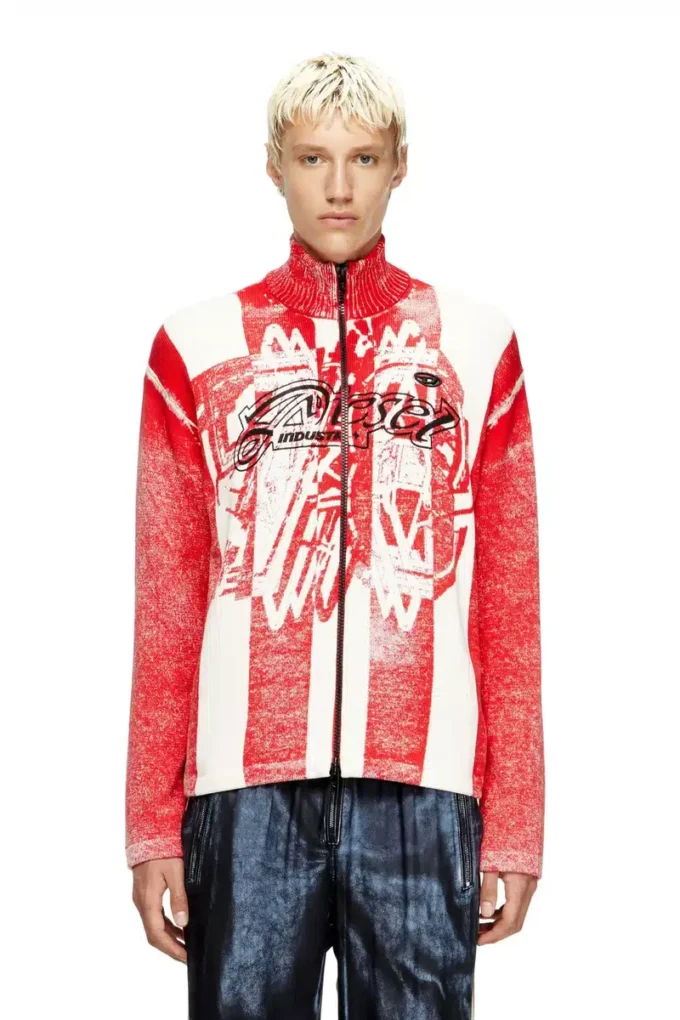 k-oliba-jkt Inside-print striped zipped cardigan