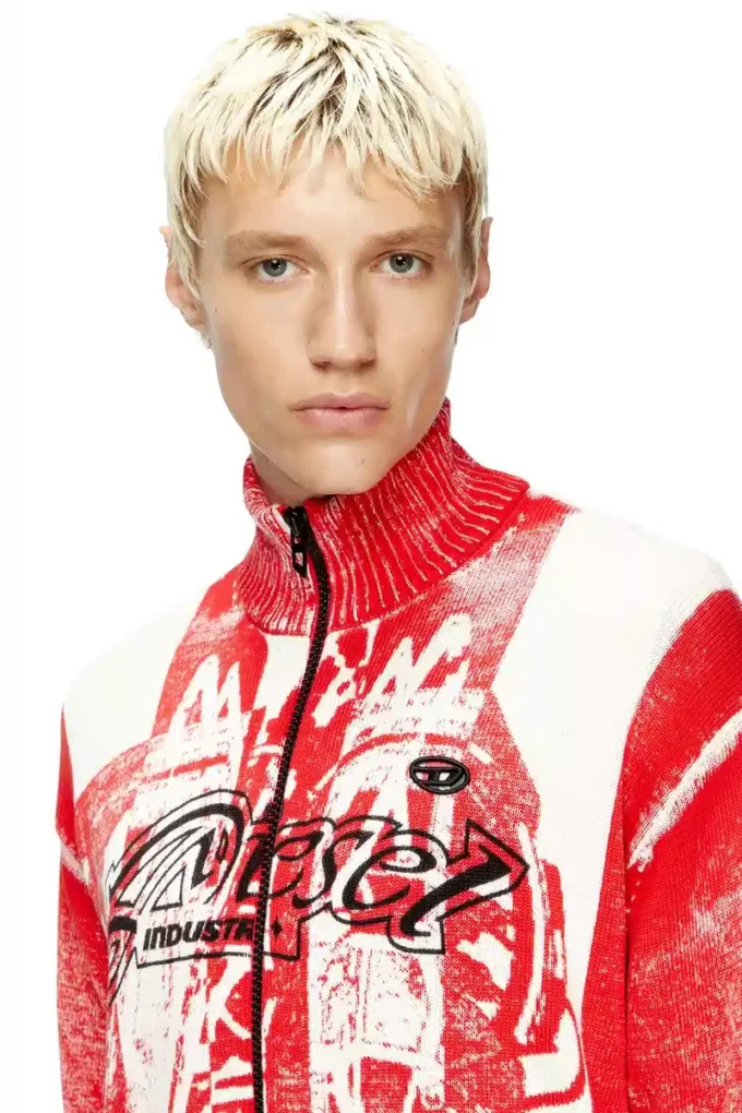 k-oliba-jkt Inside-print striped zipped cardigan