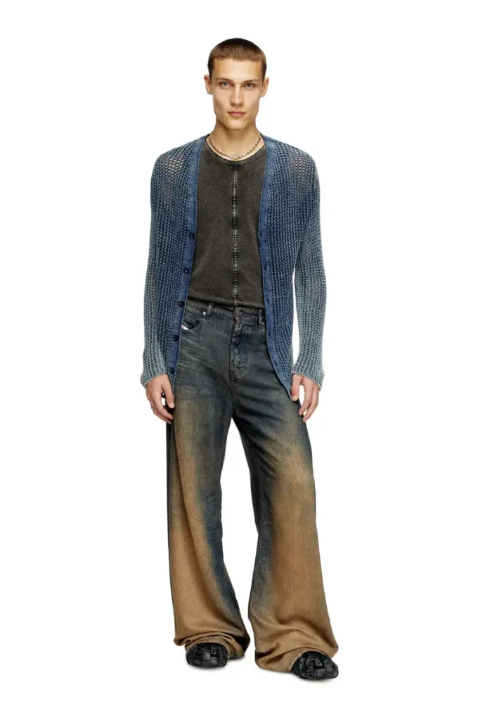 k-redram Mesh-knit cardigan in denim yarn