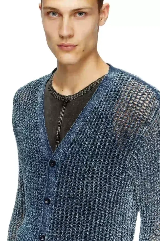 k-redram Mesh-knit cardigan in denim yarn