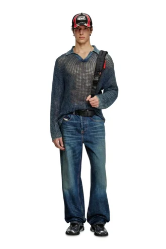 k-squared Open-knit polo jumper in denim yarn