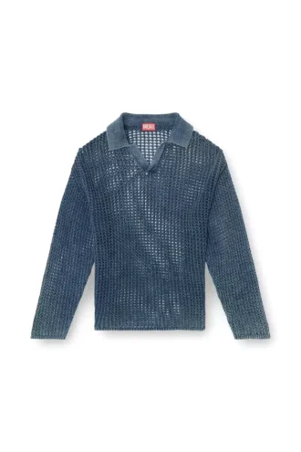k-squared Open-knit polo jumper in denim yarn