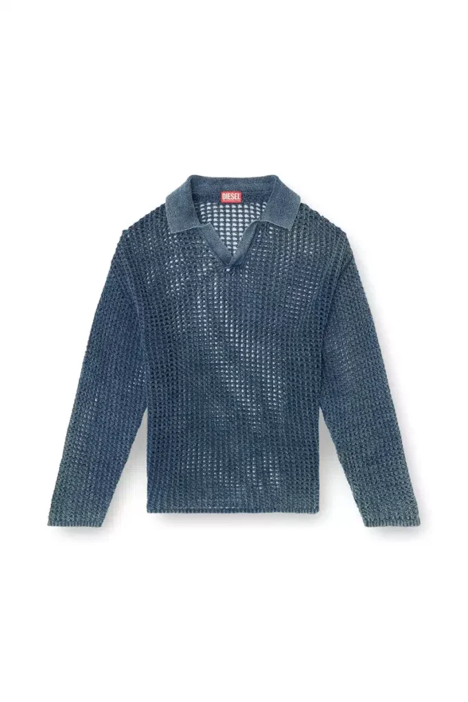 k-squared Open-knit polo jumper in denim yarn