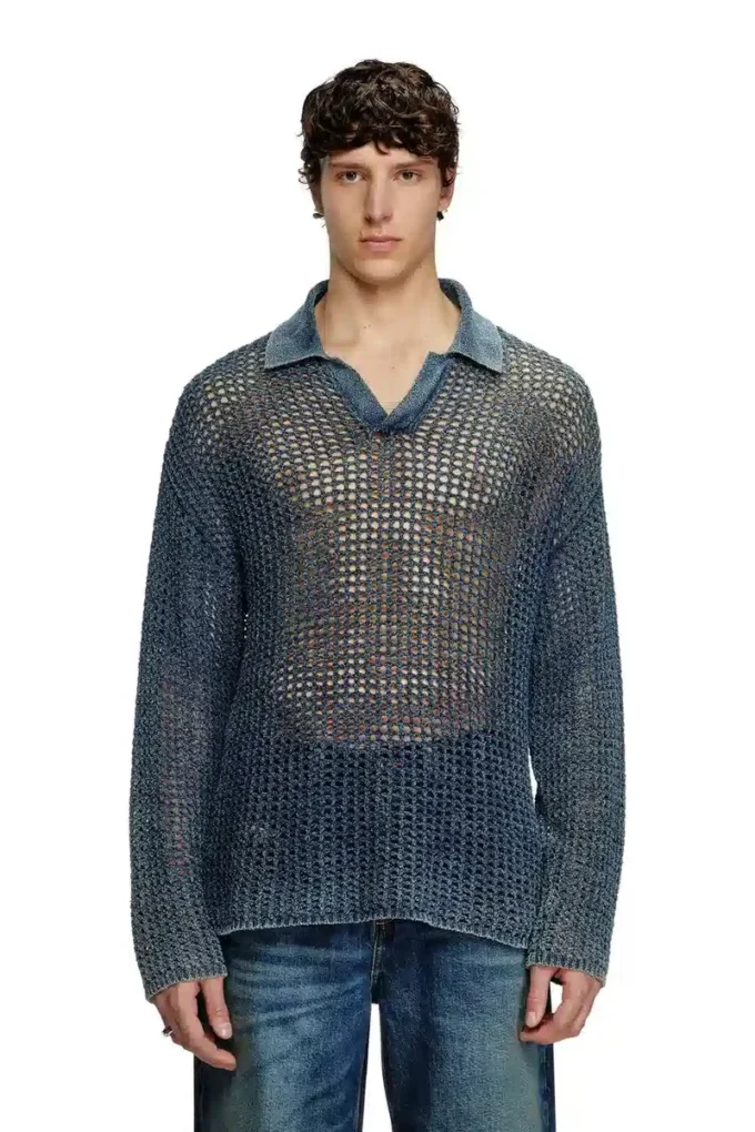 k-squared Open-knit polo jumper in denim yarn
