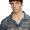k-squared Open-knit polo jumper in denim yarn