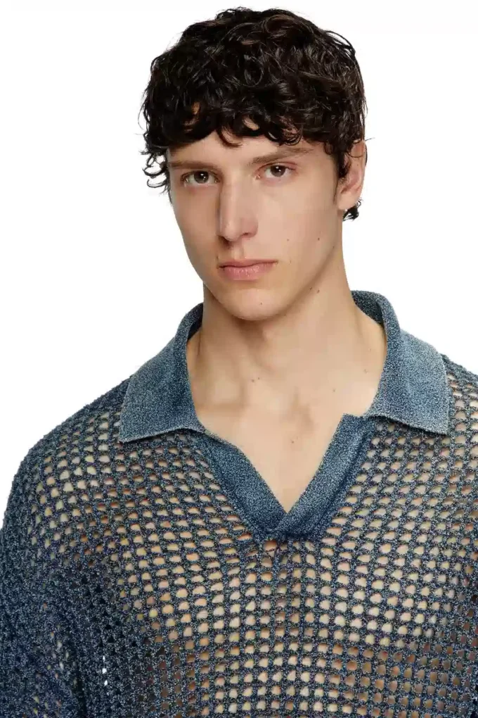 k-squared Open-knit polo jumper in denim yarn