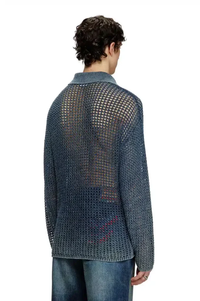 k-squared Open-knit polo jumper in denim yarn