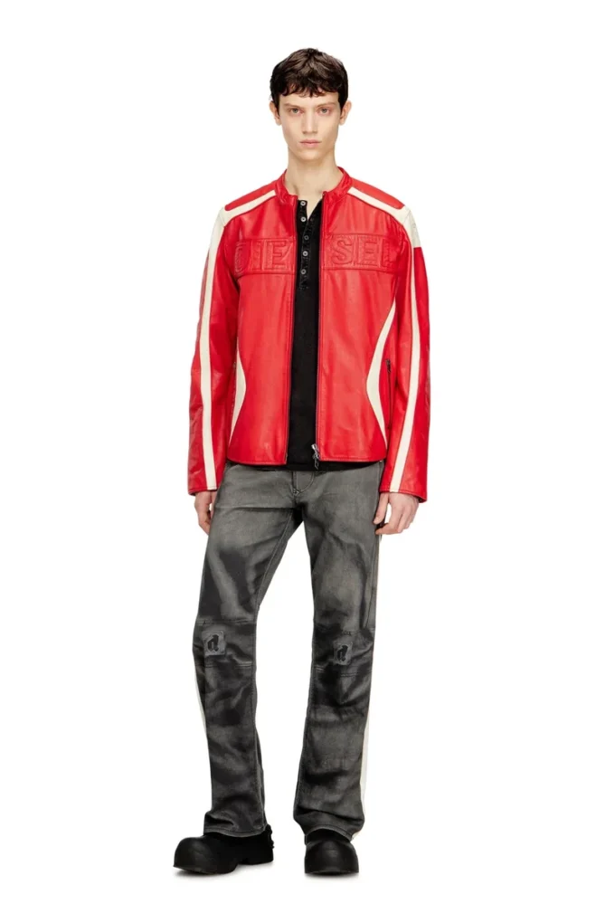 l-adam Colour-block leather biker jacket