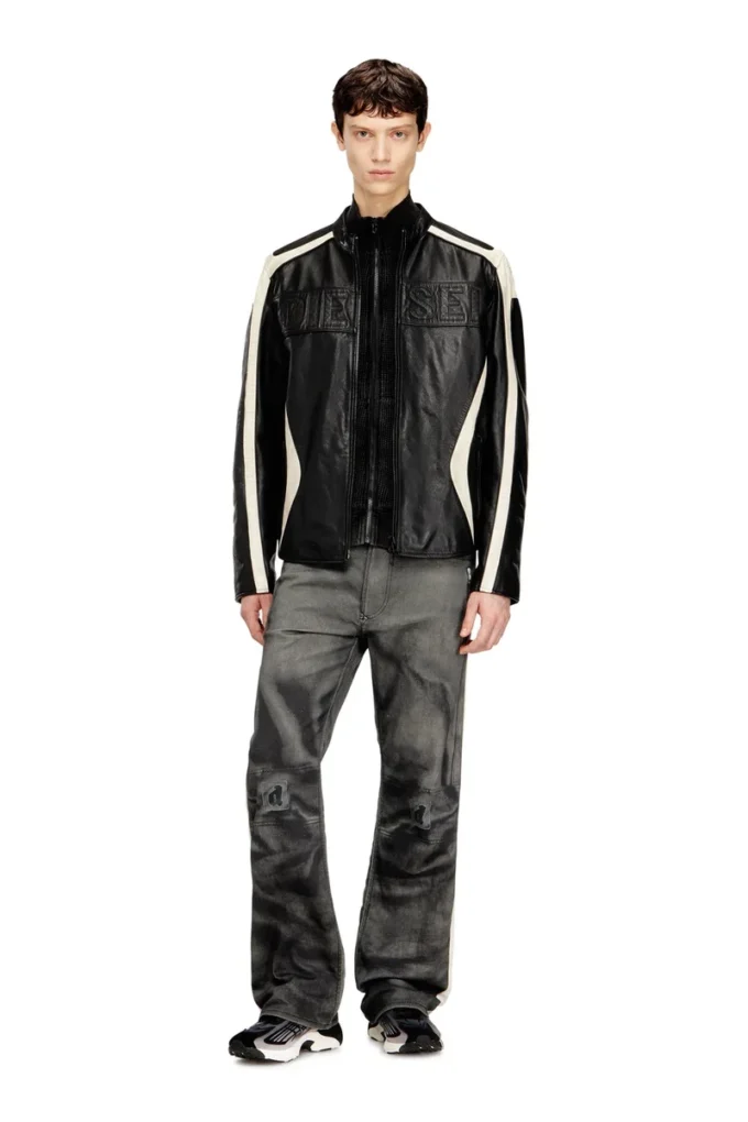 l-adam Colour-block leather biker jacket