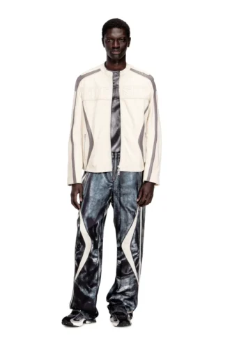 l-adam Colour-block leather biker jacket