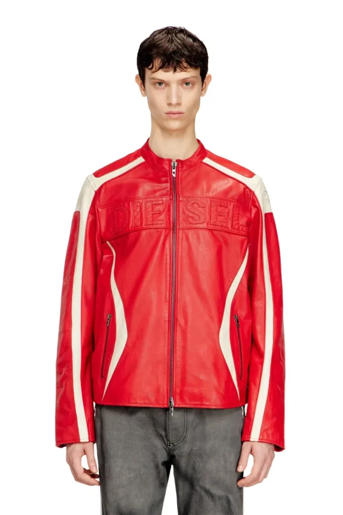 l-adam Colour-block leather biker jacket