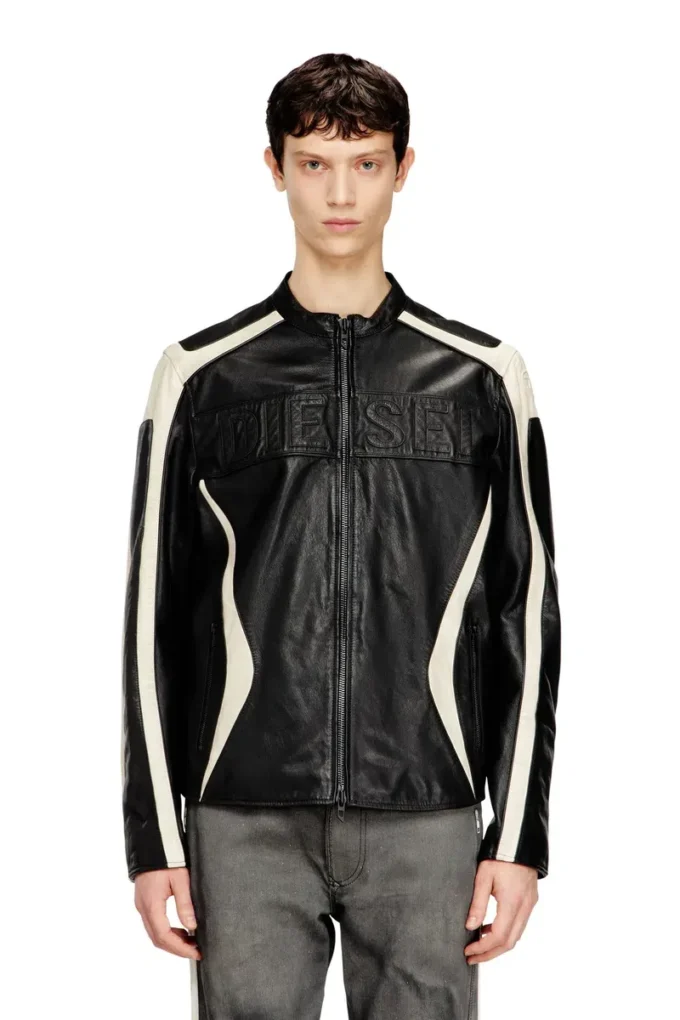 l-adam Colour-block leather biker jacket