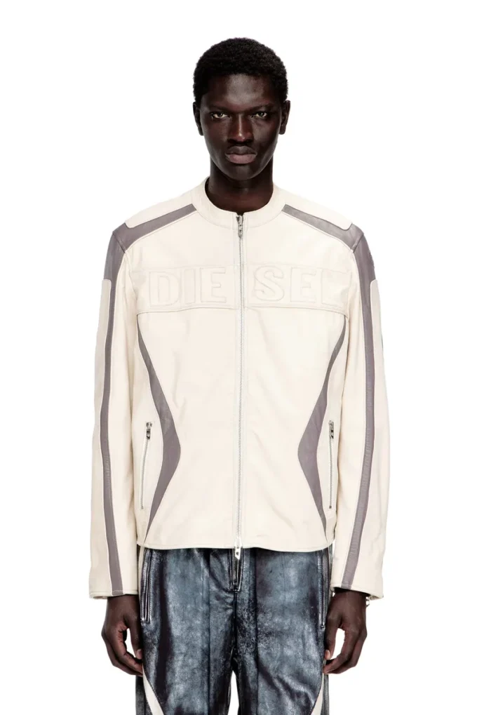 l-adam Colour-block leather biker jacket