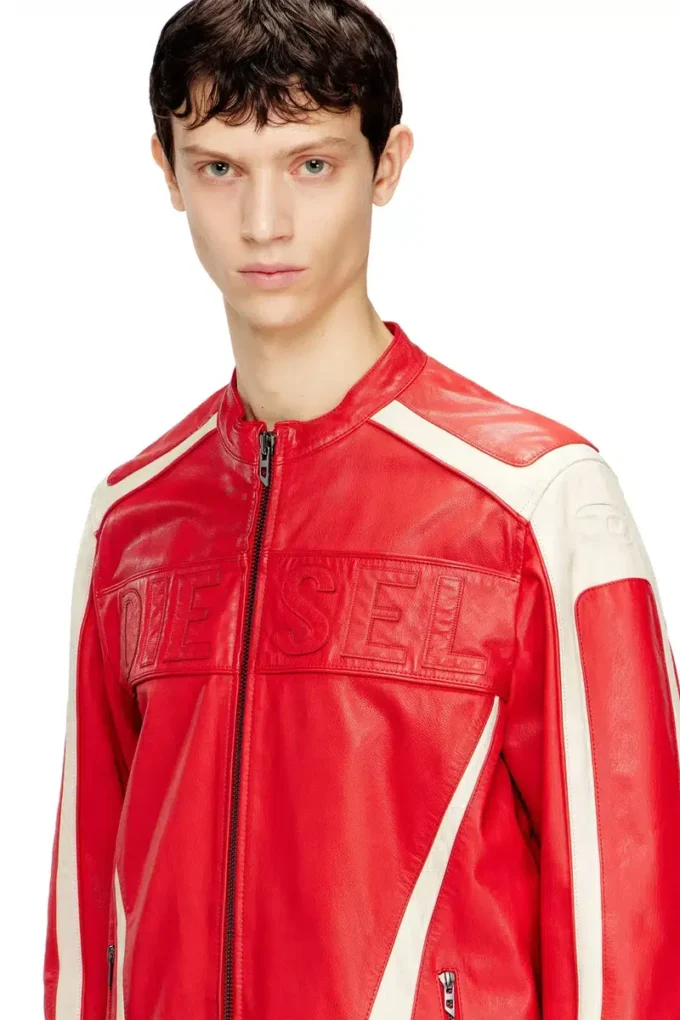 l-adam Colour-block leather biker jacket