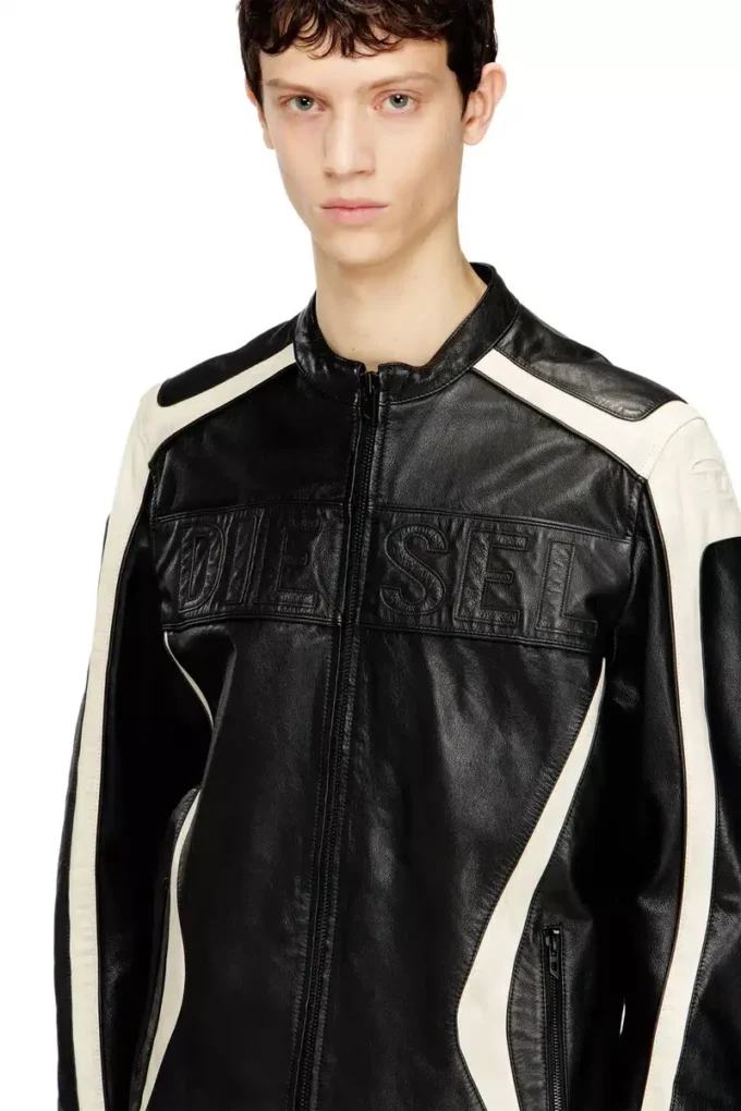 l-adam Colour-block leather biker jacket