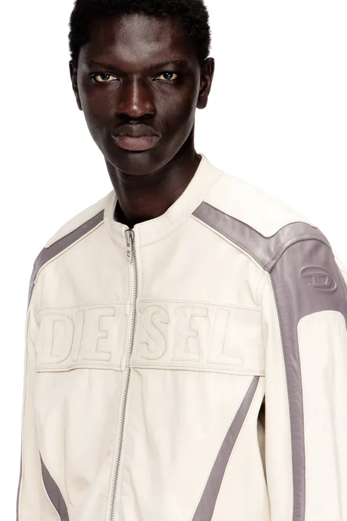l-adam Colour-block leather biker jacket