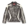 l-amar-enbi Leather coach jacket with biker print