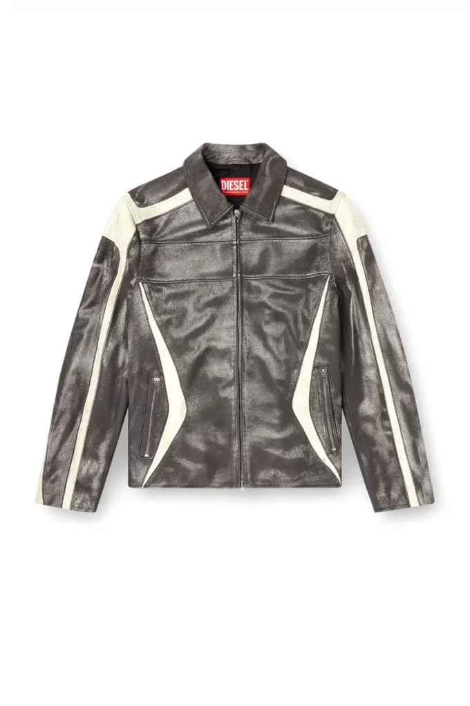 l-amar-enbi Leather coach jacket with biker print