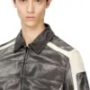 l-amar-enbi Leather coach jacket with biker print