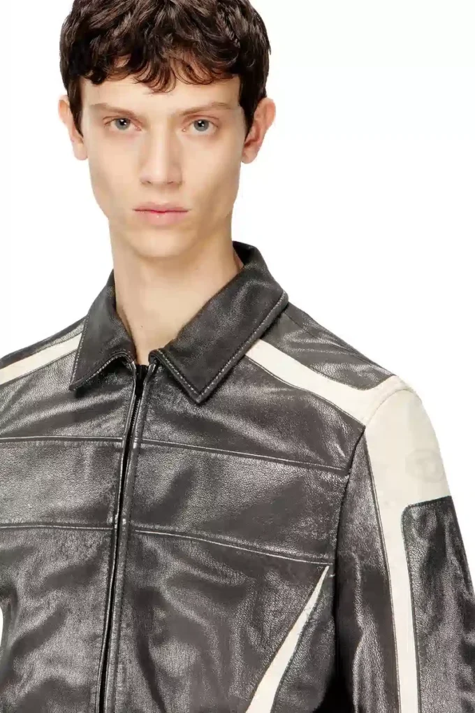l-amar-enbi Leather coach jacket with biker print
