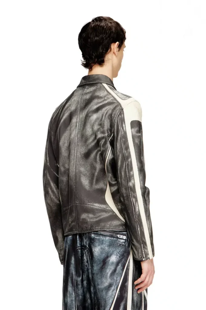 l-amar-enbi Leather coach jacket with biker print