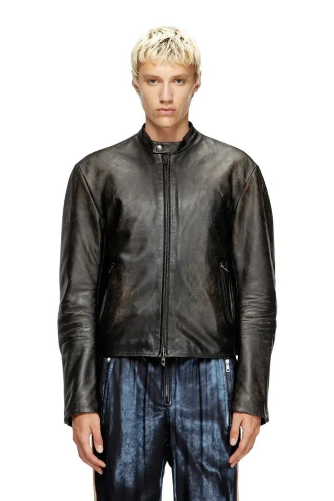 l-aross Distressed leather biker jacket
