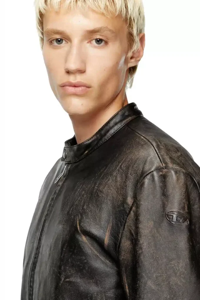 l-aross Distressed leather biker jacket