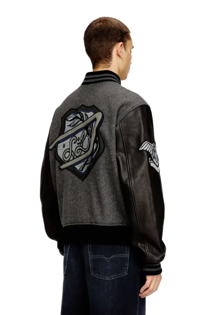 l-arry-cp Varsity jacket in wool and leather