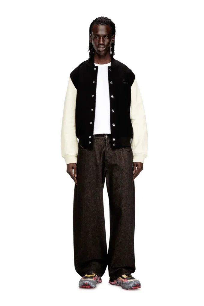 l-arry-wrd Bomber jacket in wool blend and leather