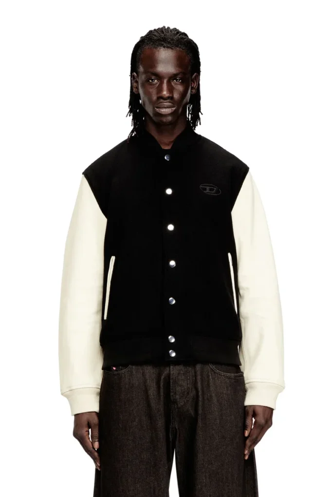 l-arry-wrd Bomber jacket in wool blend and leather