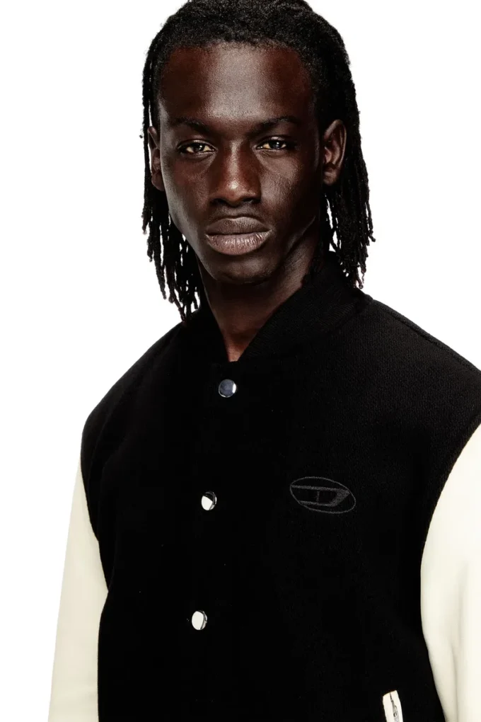 l-arry-wrd Bomber jacket in wool blend and leather