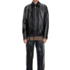 l-carver Leather biker jacket with embossed logo