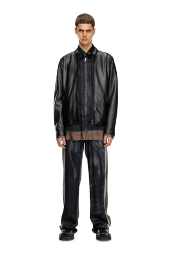 l-carver Leather biker jacket with embossed logo