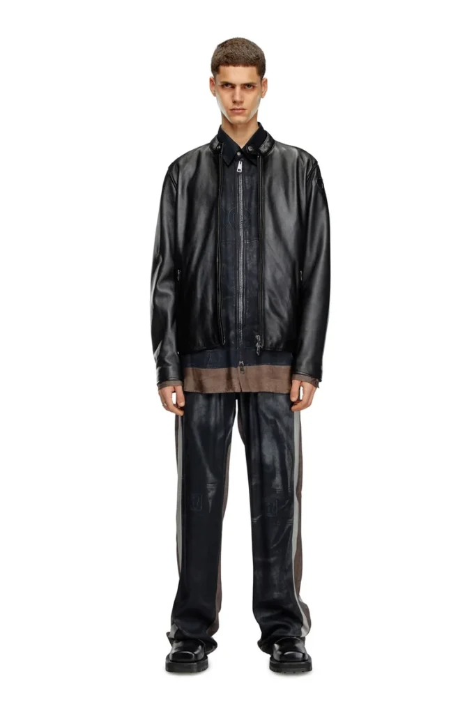 l-carver Leather biker jacket with embossed logo