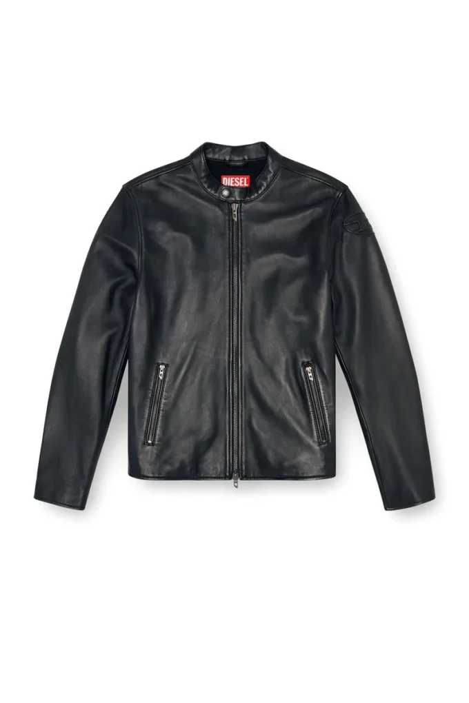 l-carver Leather biker jacket with embossed logo