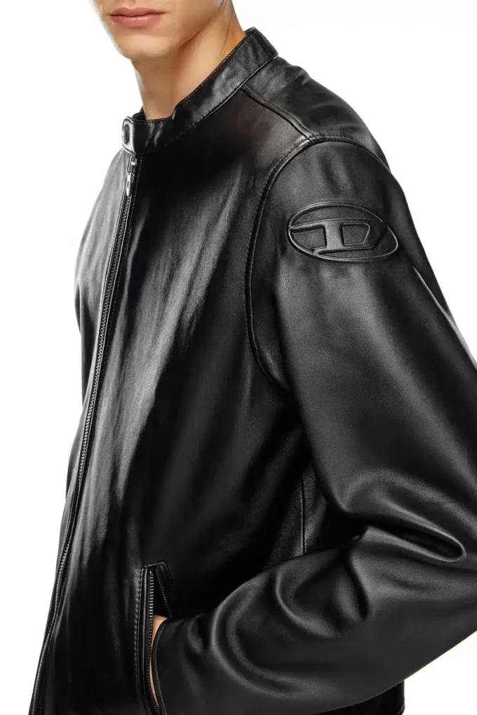 l-carver Leather biker jacket with embossed logo