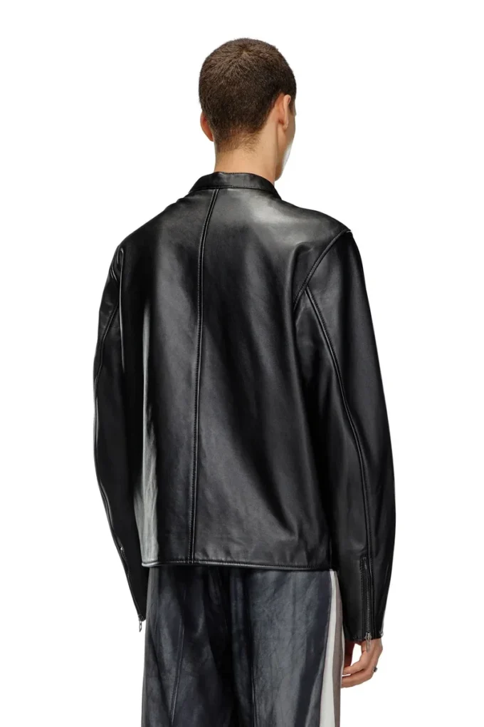 l-carver Leather biker jacket with embossed logo