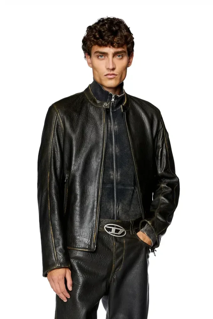 l-cobbe Biker jacket in wrinkled leather