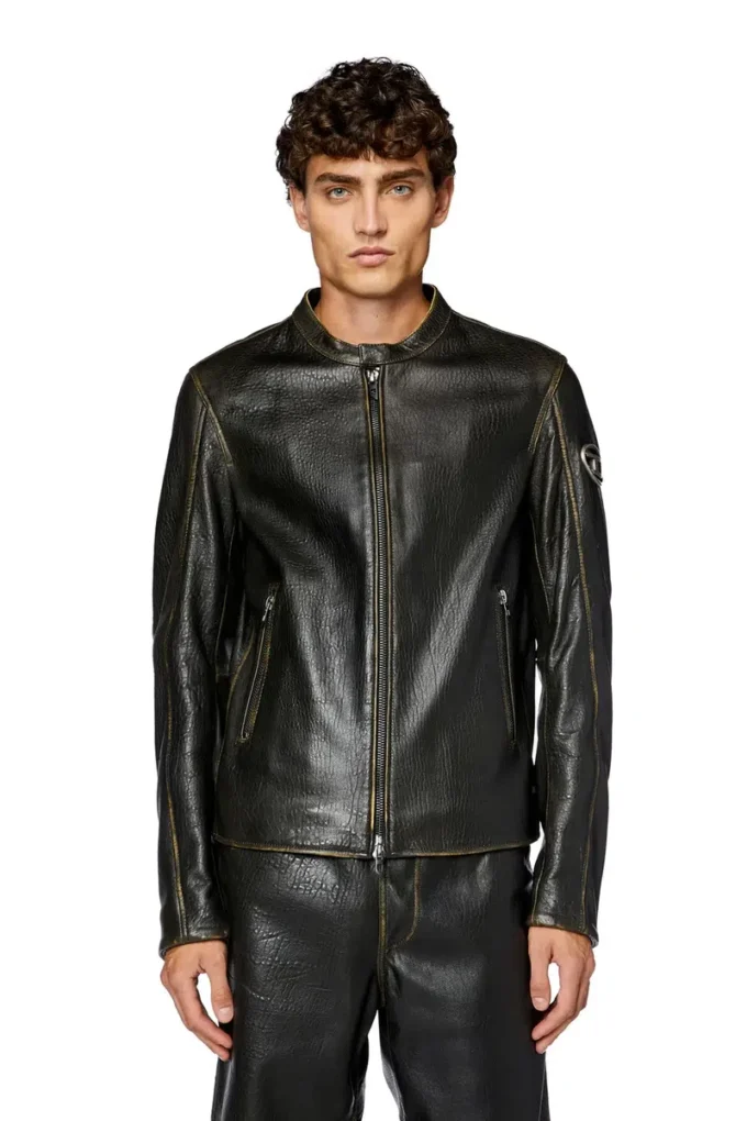 l-cobbe Biker jacket in wrinkled leather