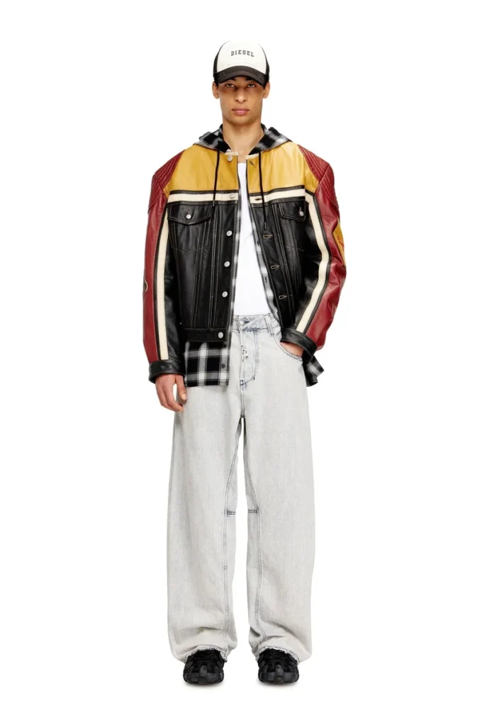 l-coug-20th Leather jacket with patch details
