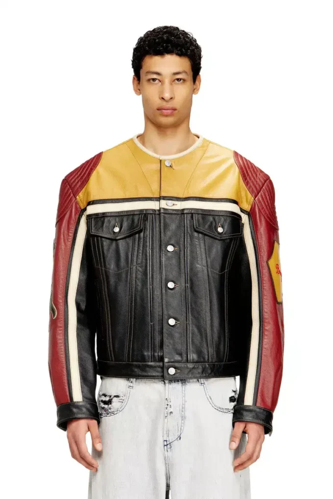 l-coug-20th Leather jacket with patch details